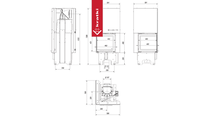 Kratki Kamineinsatz aus Stahl KRATKI VNL 480/480 8 kW Ø 200 mit Schiebetür
