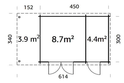Palmako Ella 13,1+3,9 m2 - Naturbelassen