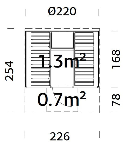 Palmako Anita 1,3+0,7 m2 mit Glasfront - Naturbelassen