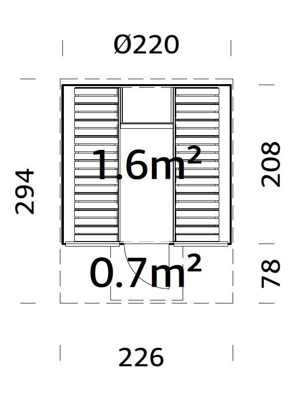 Palmako Anita 1,6+0,7 m2 mit Glasfront - Naturbelassen