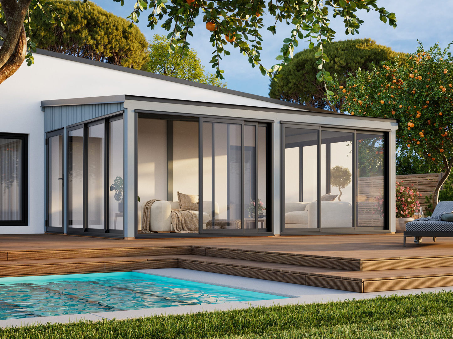 Palmako Lumi 23,3 m2 Slide Plus - Lackiert weiß RAL9016