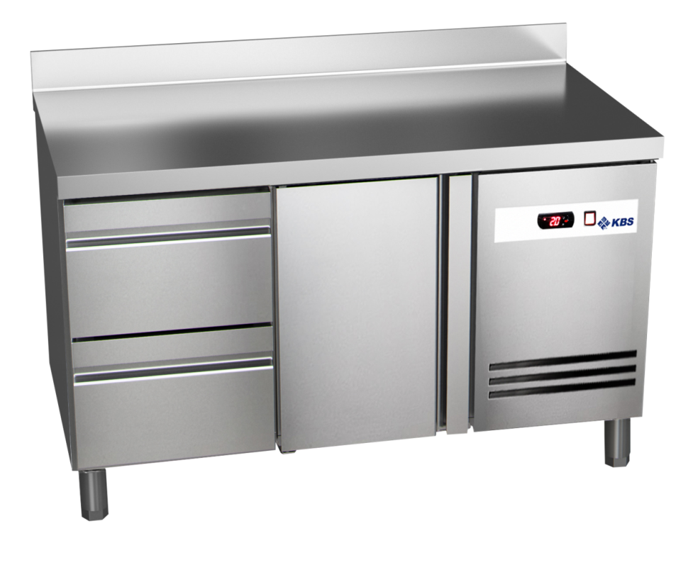 KBS Gastrotechnik Kühltisch Ready KT2002 mit Arbeitsplatte, Aufkantung 1 Tür 2 halbe Schubladen