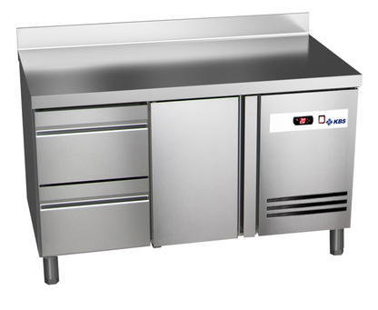 KBS Gastrotechnik Kühltisch Ready KT2002 mit Arbeitsplatte, Aufkantung 1 Tür 2 halbe Schubladen