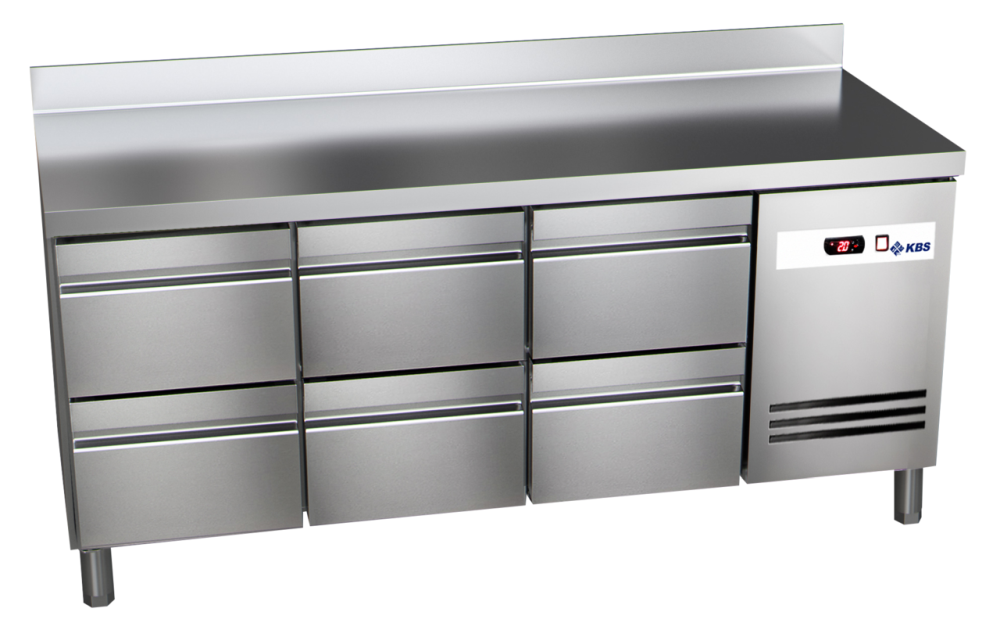 KBS Gastrotechnik Kühltisch Ready KT3006 mit Arbeitsplatte, Aufkantung 6 halbe Schubladen