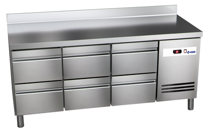 KBS Gastrotechnik Kühltisch Ready KT3006 mit Arbeitsplatte, Aufkantung 6 halbe Schubladen