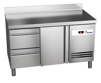 KBS Gastrotechnik Kühltisch Ready KT2612 mit Arbeitsplatte, Aufkantung 1 Tür, 2 halbe Schubladen