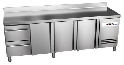 KBS Gastrotechnik Kühltisch Ready KT4602 mit Arbeitsplatte 3 Türen, 2 halbe Schubladen