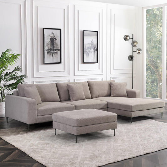 Home Deluxe Sofa mit Hocker BELLANO - 340 x 188 cm Cord Beige