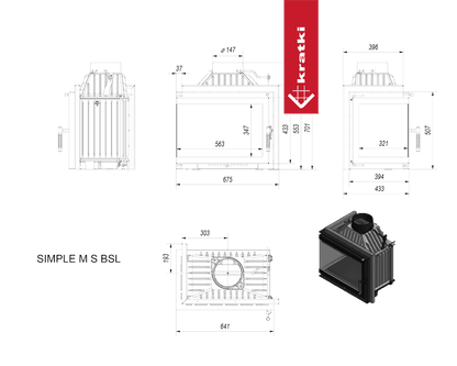 Kratki Kamineinsatz Gusseisen KRATKI SIMPLE links 8 kW Ø 150