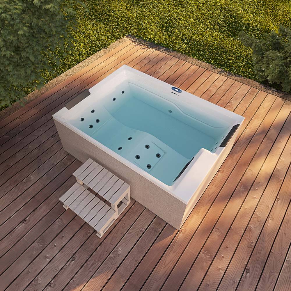 Home Deluxe Outdoor Whirlpool NIMBUS DELUXE mit Treppe und Thermoabdeckung - 190 x 140 cm für 2 Personen