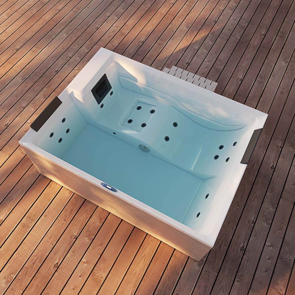 Home Deluxe Outdoor Whirlpool NIMBUS DELUXE mit Treppe und Thermoabdeckung - 190 x 140 cm für 2 Personen