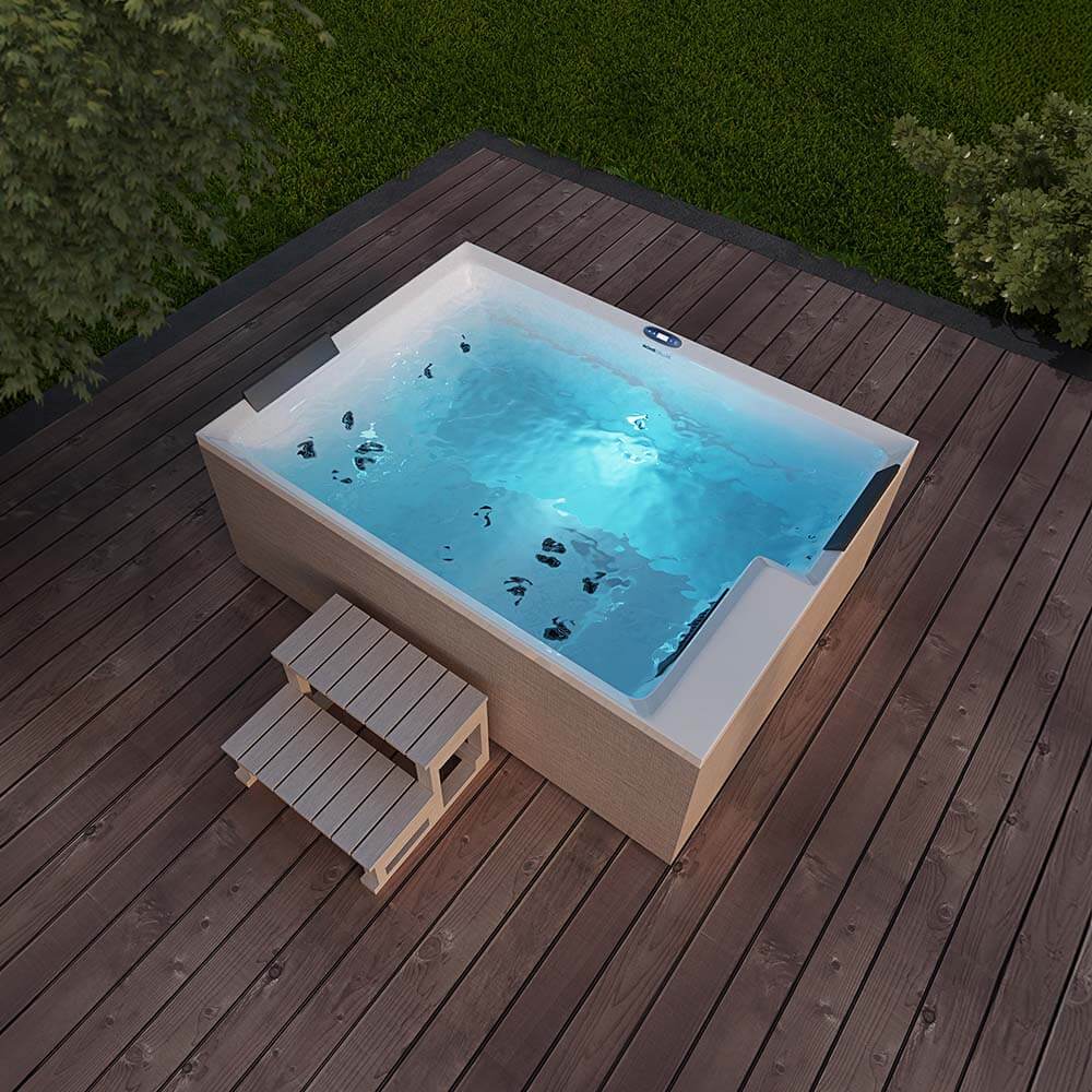Home Deluxe Outdoor Whirlpool NIMBUS DELUXE mit Treppe und Thermoabdeckung - 190 x 140 cm für 2 Personen