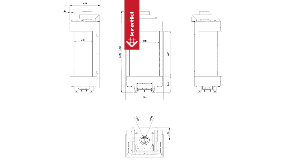 Kratki Gaskamin KRATKI LEO 45 / 68 dreiseitig Erdgas ? 100/150 5,8 kW