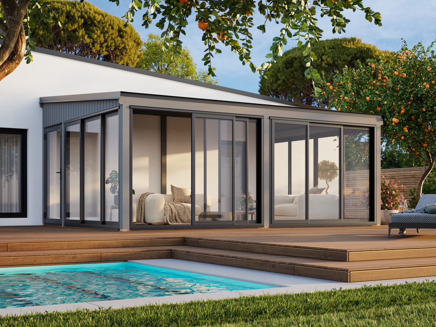 Palmako Lumi 23,3 m2 Slide Plus - Grau tauchgrundiert