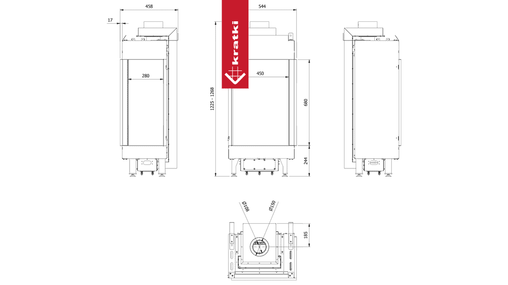 Kratki Gaskamin KRATKI LEO 45 / 68 rechts Propan Butan ? 100/150 4,1 kW