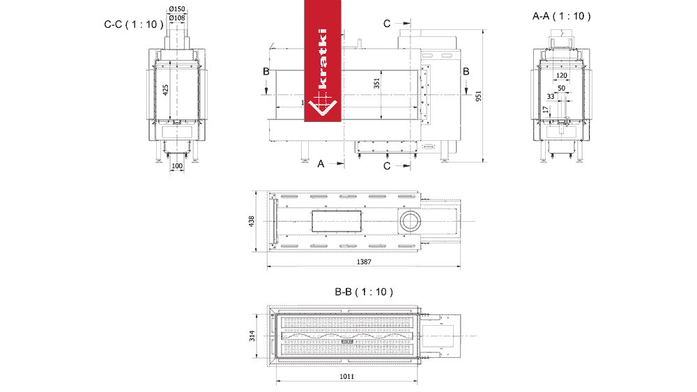 Kratki Gaskamin KRATKI LEO 100 Raumteiler Propan ? 100/150 8,2 kW