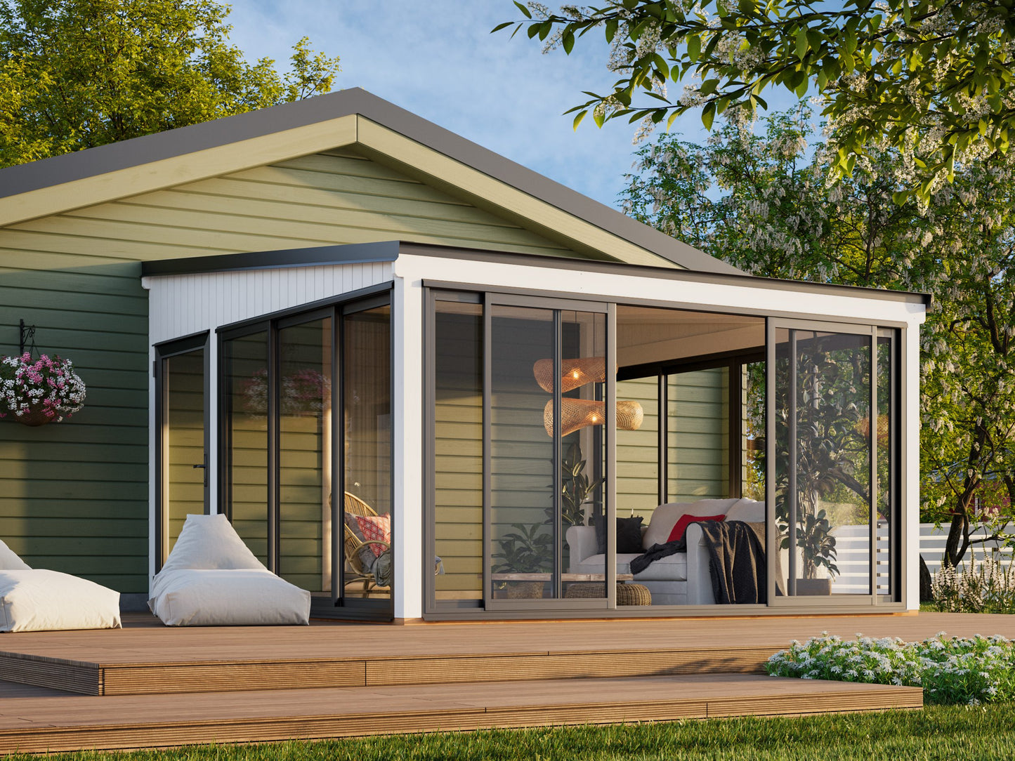 Palmako Lumi 16,6 m2 Slide Plus - Lackiert hellgrau RAL7042
