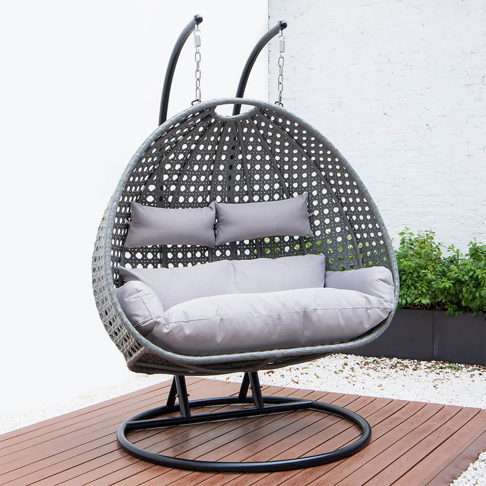Home Deluxe Polyrattan Hängesessel TWIN - Grau für 2 Personen