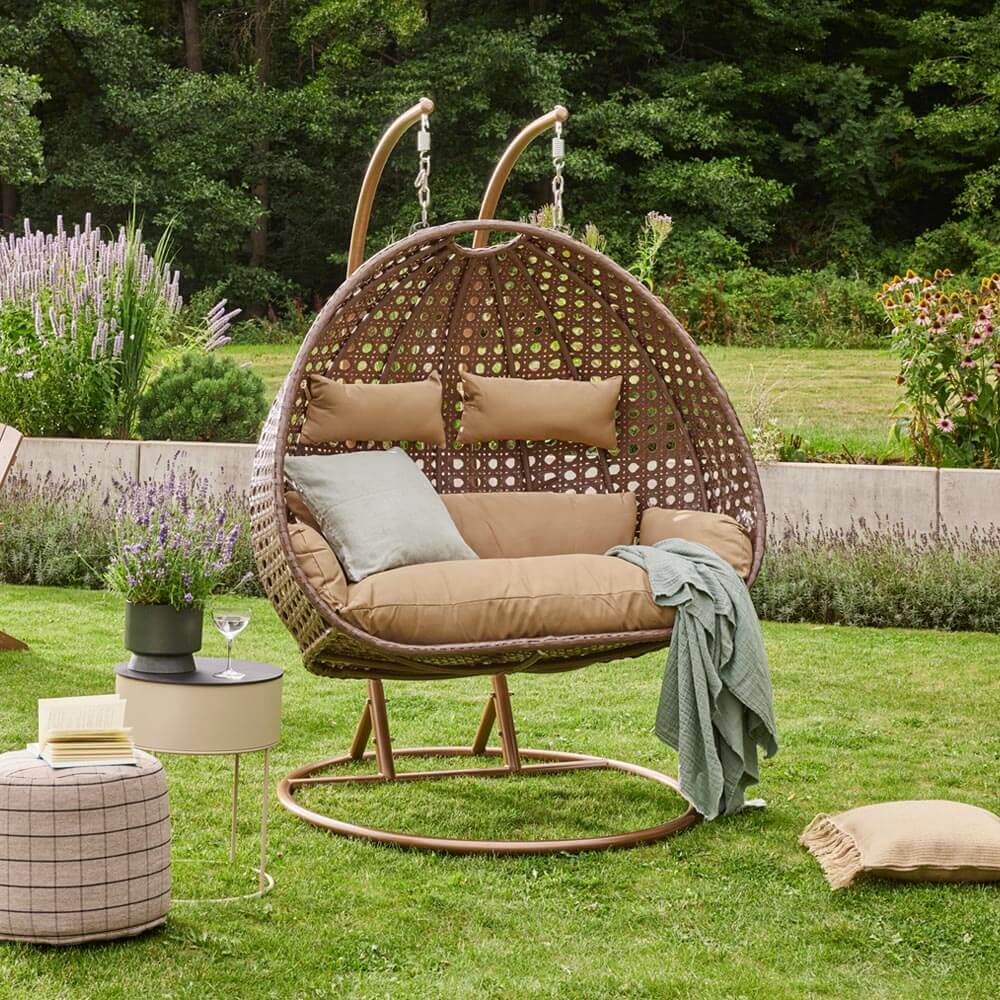 Home Deluxe Polyrattan Hängesessel mit Regenabdeckung TWIN - Braun für 2 Personen