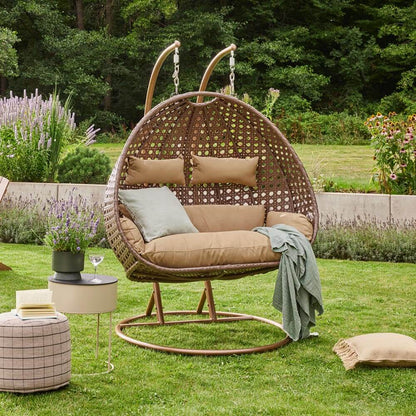 Home Deluxe Polyrattan Hängesessel mit Regenabdeckung TWIN - Braun für 2 Personen
