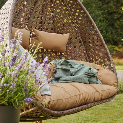 Home Deluxe Polyrattan Hängesessel mit Regenabdeckung TWIN - Braun für 2 Personen