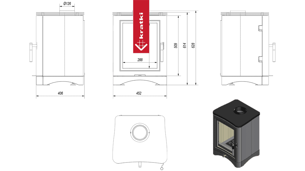 Kratki Gußeisen Kaminofen KRATKI K5 Ø 130 7 kW