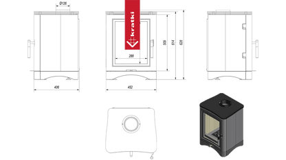 Kratki Gußeisen Kaminofen KRATKI K5 Ø 130 7 kW