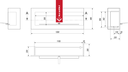 Kratki Wandkamin Bioethanol Eckkaminl DELTA rechts 120 cm TÜV