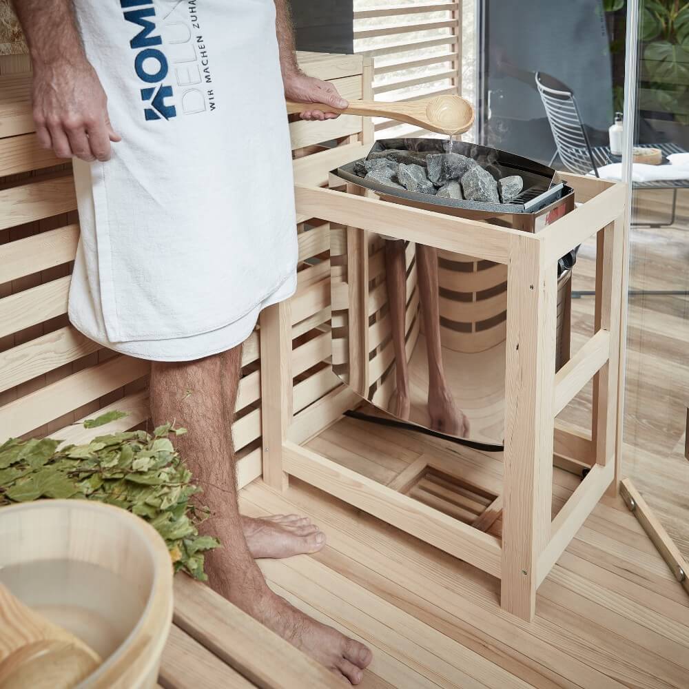 Home Deluxe Traditionelle Sauna mit Kunststeinwand SKYLINE BIG XL - 200 x 200 cm für 6 Personen