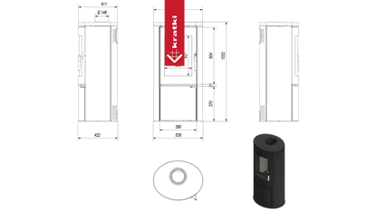 Kratki Stahl-Gusseisen Kaminofen KRATKI AB Ø 150 8 kW