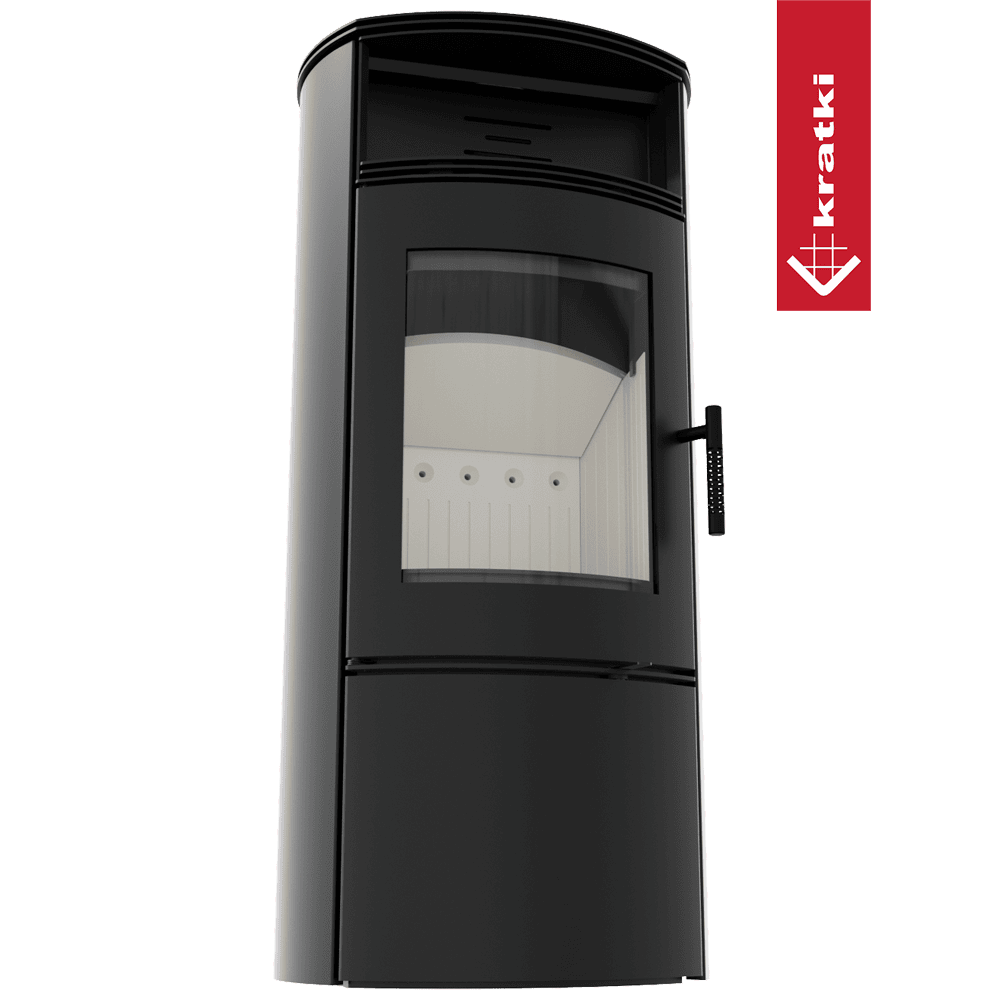 Kratki Kaminofen aus Stahl KRATKI FALCON Ø 150 10 kW Holzregal