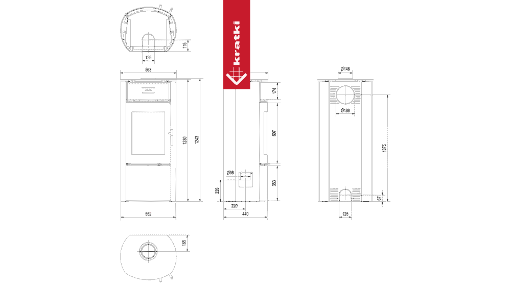 Kratki Kaminofen aus Stahl KRATKI FALCON Ø 150 10 kW Holzregal