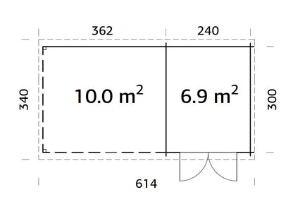 Palmako Ella 6,9+10,0 m2 - Lackiert hellgrau RAL7042 + weiß RAL9016