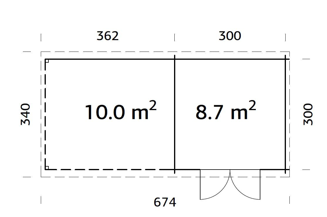 Palmako Ella 8,7+10,0 m2 - Lackiert hellgrau RAL7042 + anthrazit RAL7016