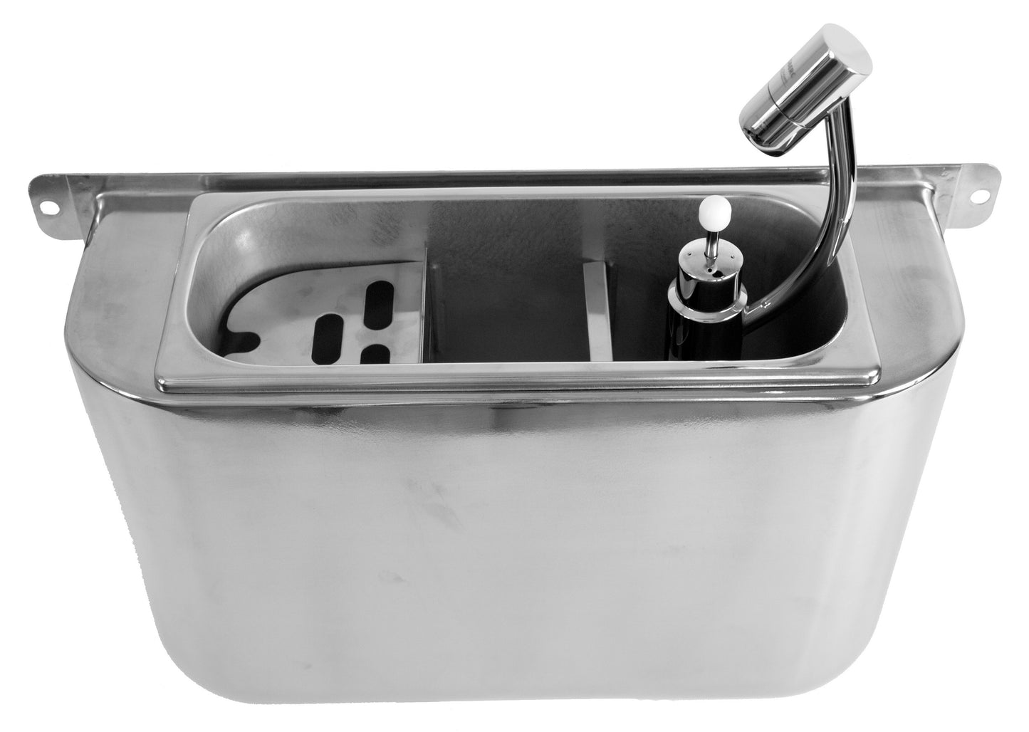 CombiSteel SPÜLBECKE FÜR EISLÖFFEL MIT EISLÖFFELDUSCHE 410X120X270  MIT WASSERABLAUFLOCH, WASSERANSCHLUSS UND ÜBERLAUFROHR
