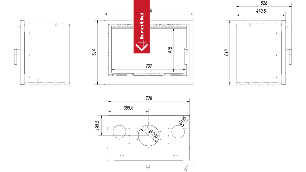 Kratki Kamin-Kassette KRATKI ARKE 80 12 kW Ø 200