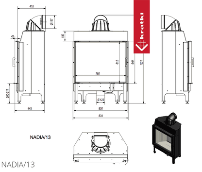 Kratki Kamineinsatz aus Stahl KRATKI NADIA 13 kW Ø 200