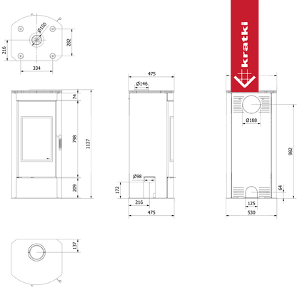 Kratki Kaminofen aus Stahl KRATKI TITAN Panorama Ø 150 11 kW