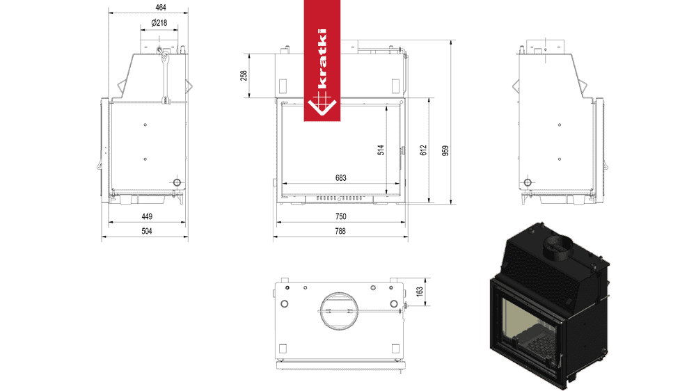Kratki Wasserführender Kamineinsatz KRATKI AMELIA DECO 15 kW Ø 220