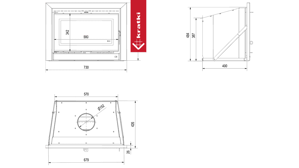 Kratki Kamin-Kassette KRATKI KDZ K 6 kW Ø 160