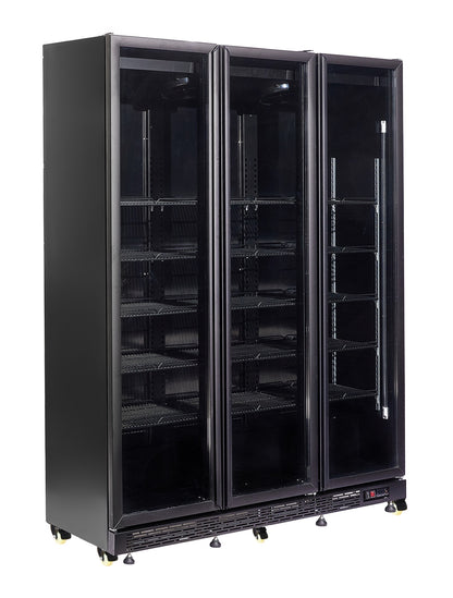 CombiSteel KÜHLSCHRANK 3 GLASTÜREN SCHWARZ NAP-1200 HT - MIT TÜRHEIZUNG