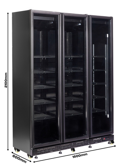 CombiSteel KÜHLSCHRANK 3 GLASTÜREN SCHWARZ NAP-1200 HT - MIT TÜRHEIZUNG