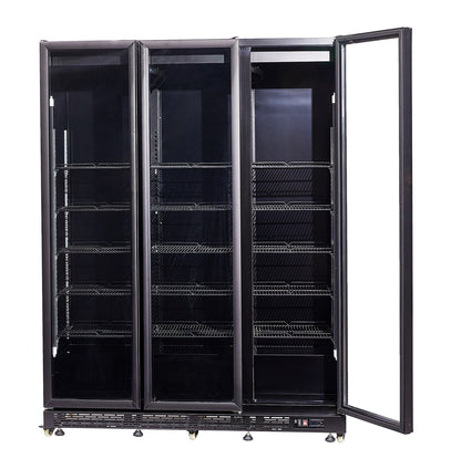 CombiSteel KÜHLSCHRANK 3 GLASTÜREN SCHWARZ NAP-1200 HT - MIT TÜRHEIZUNG