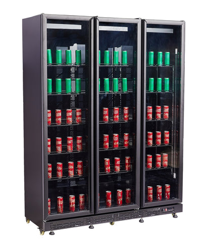 CombiSteel KÜHLSCHRANK 3 GLASTÜREN SCHWARZ NAP-1200 HT - MIT TÜRHEIZUNG
