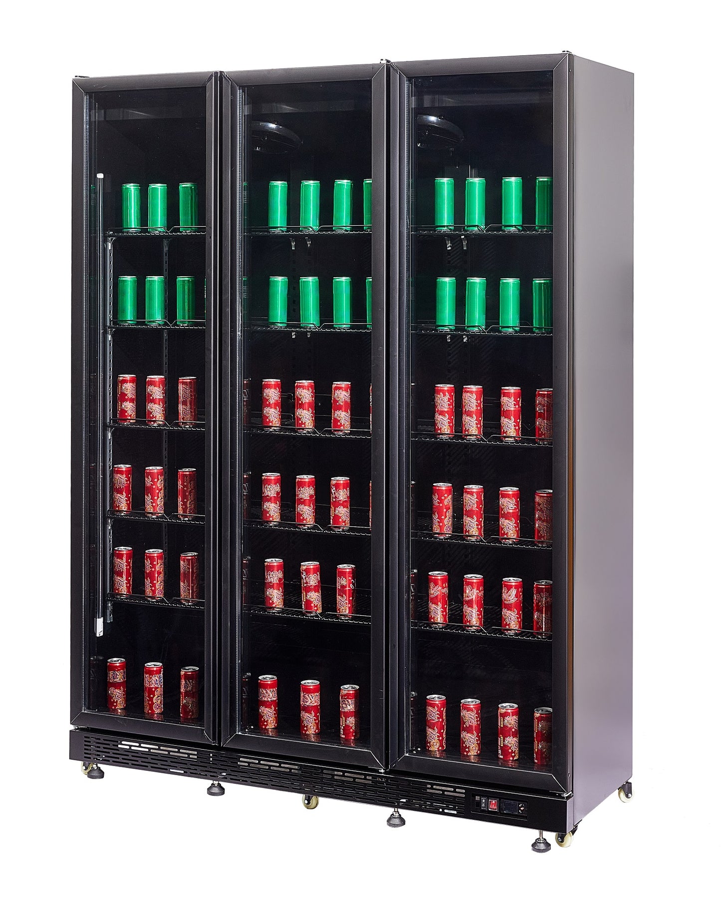 CombiSteel KÜHLSCHRANK 3 GLASTÜREN SCHWARZ NAP-1200 HT - MIT TÜRHEIZUNG