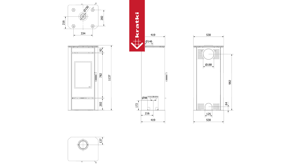 Kratki Kaminofen aus stahl KRATKI TITAN GLASS Ø 150 11 kW