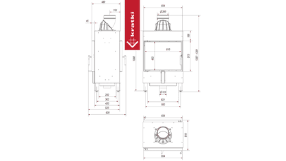 Kratki Kamineinsatz aus Stahl KRATKI LUCY Tunnel 12 kW Ø 200 schwarz Verkleidung