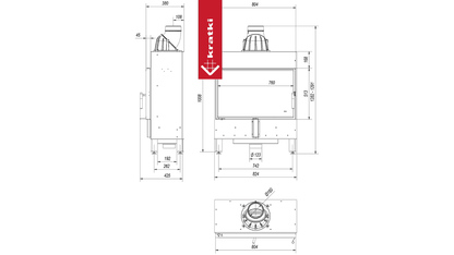 Kratki Kamineinsatz aus Stahl KRATKI LUCY SLIM 10 kW Ø 160 schwarz Verkleidung