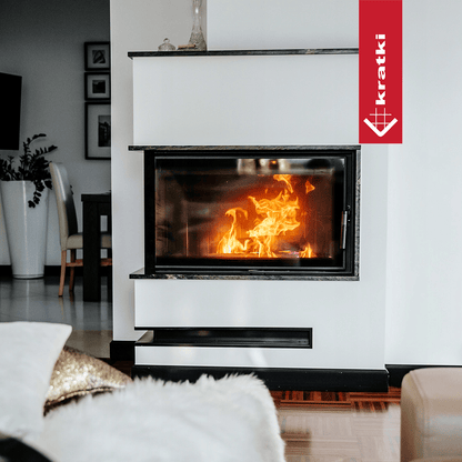 Kratki Kamineinsatz aus Stahl KRATKI LUCY SLIM links 10 kW Ø 160 schwarz Verkleidung