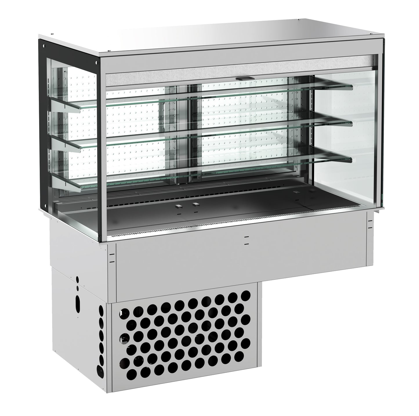 CombiSteel EINBAUKÜHLVITRINE ECKIG – MIT ROLLVORHANG 3/1 GN